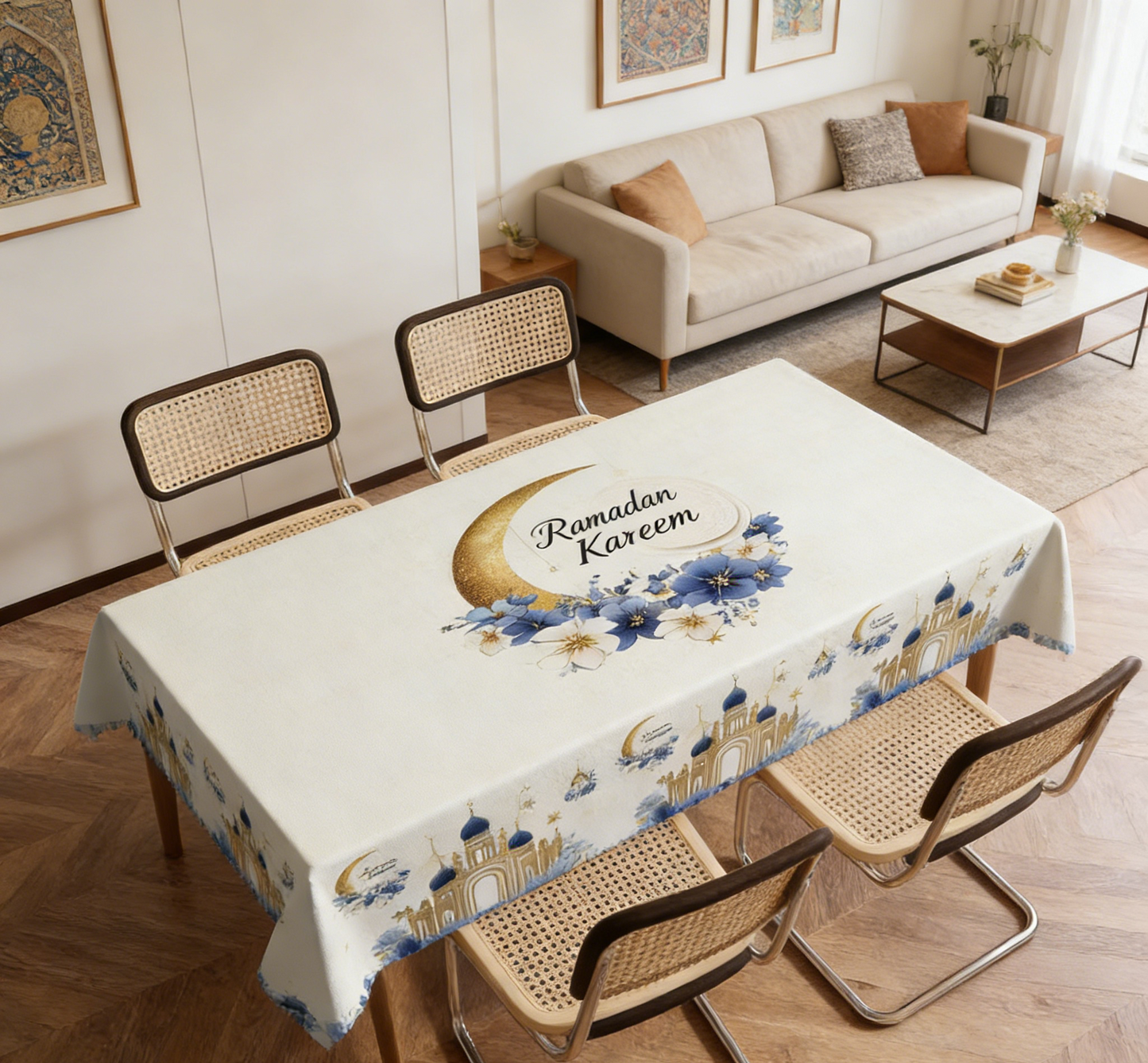 Festive Floral Print Tablecloth