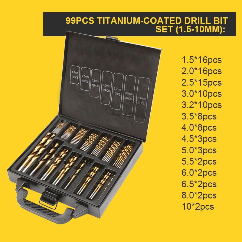 🔥High-efficiency tool favored by veteran craftsmen!Factory Outlet-99pcs Titanium Coated Drill Bit Set