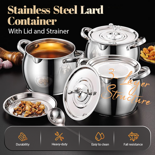 Stainless Steel Lard Container with Lid and Strainer(50% OFF)
