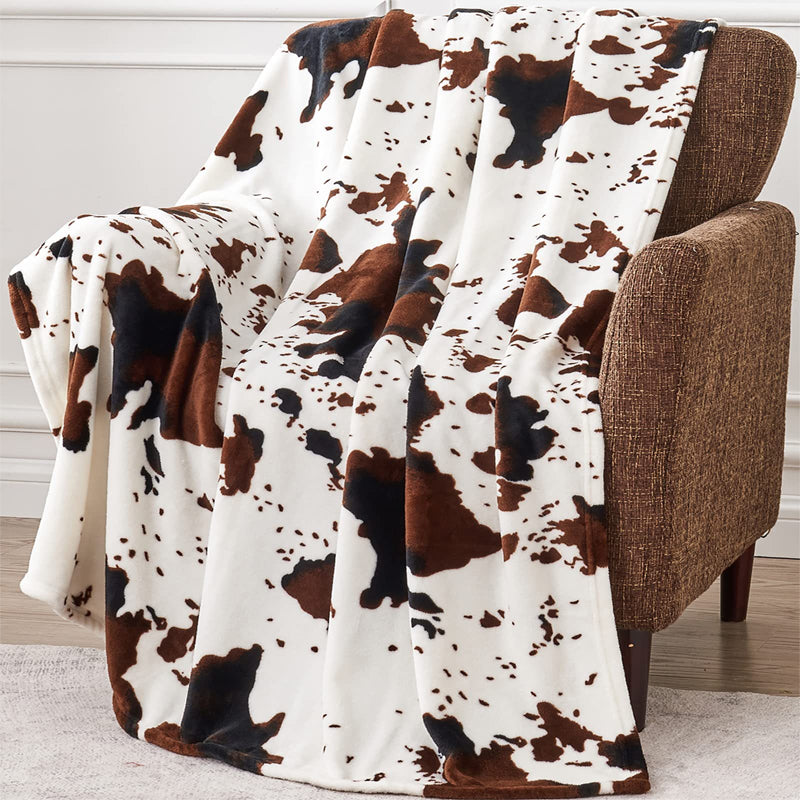 ⏳Limited-time 49% off⏰Cozy Cow Print Flannel Throw Blanket