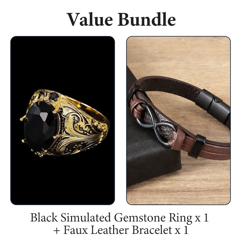 📢📢50% OFF !! ⏰Vintage Engraved Black Simulated Gemstone Ring
