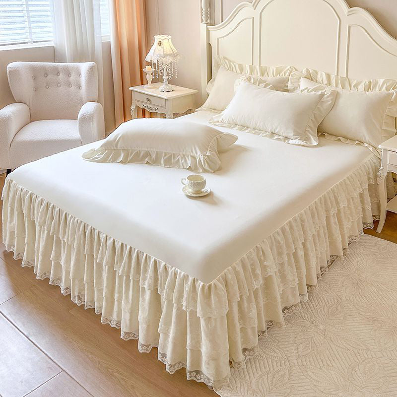 Romantic Ruffled Lace Bed Skirt 3-Piece Set(2*pillowcases+1*fitted sheet)