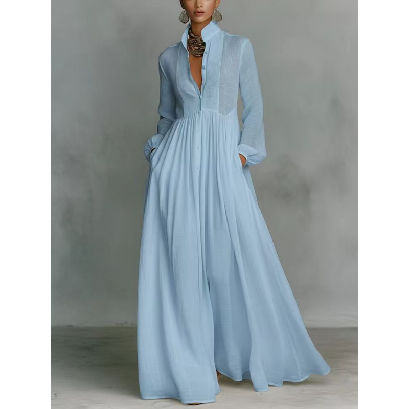 ✨ Elegant Pleated White High-Neck Maxi Dress