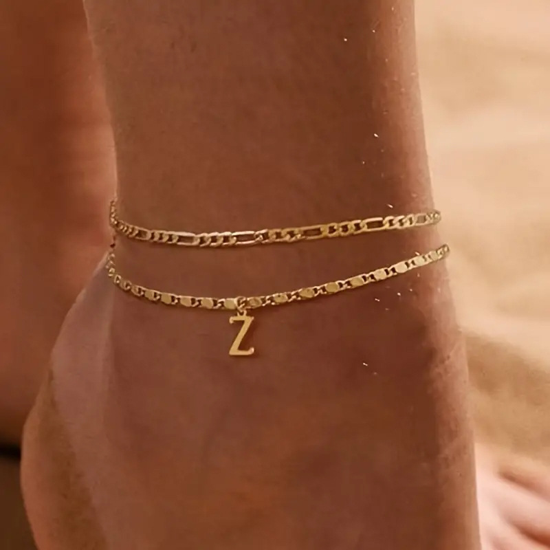 🔥50% OFF NOW✨Dainty Layered Gold Initial Anklets Custom Letter Ankle Bracelets Women Summer Jewelry