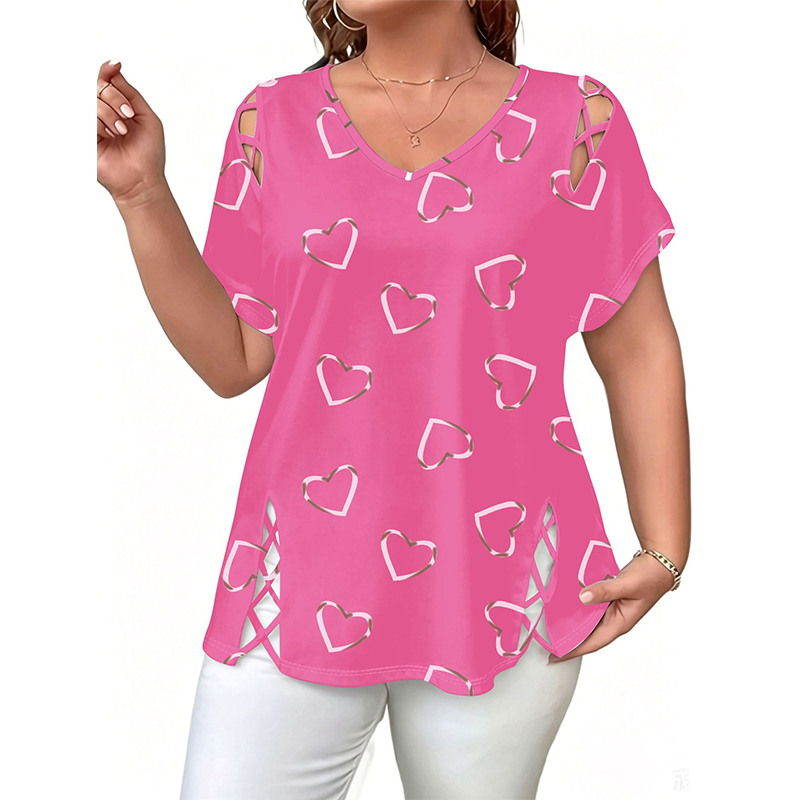 ๐ LIMITED TIME 50% OFF! ๐ Women's Summer V-Neck Printed Top โ Strappy Cutout Shoulders & Lace-Up Side Slits โค๏ธ