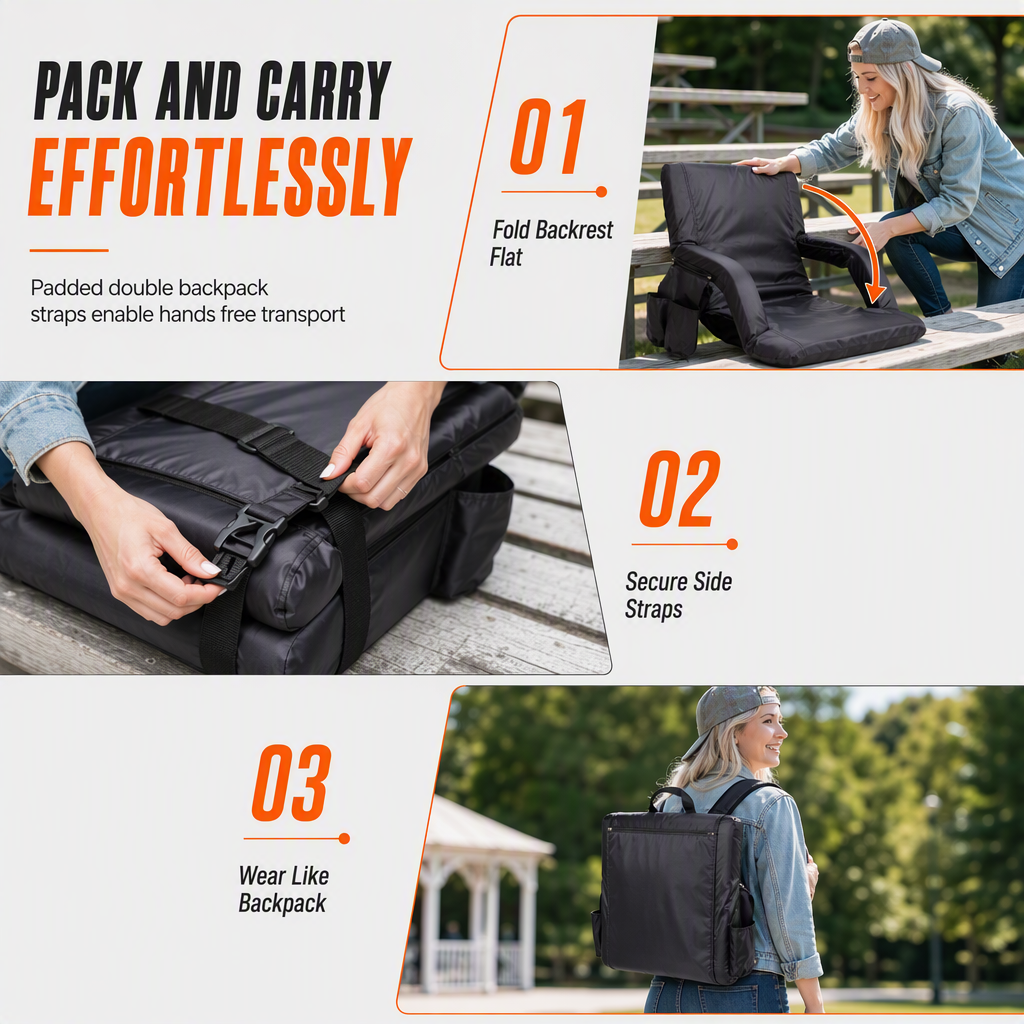 📢📢Limited Time on Sale!⏰ Heated Stadium Seat: Portable Foldable Chair with Backpack Straps, USB Heating, 5 Angles, Waterproof for Outdoor Events