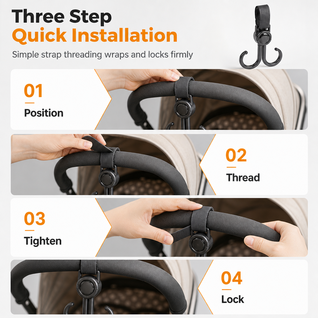 ⏳Time-Limited Special⏰360 Degree Rotatable Double Stroller Hooks – Heavy Load, Multi-scene, Easy Install ✨