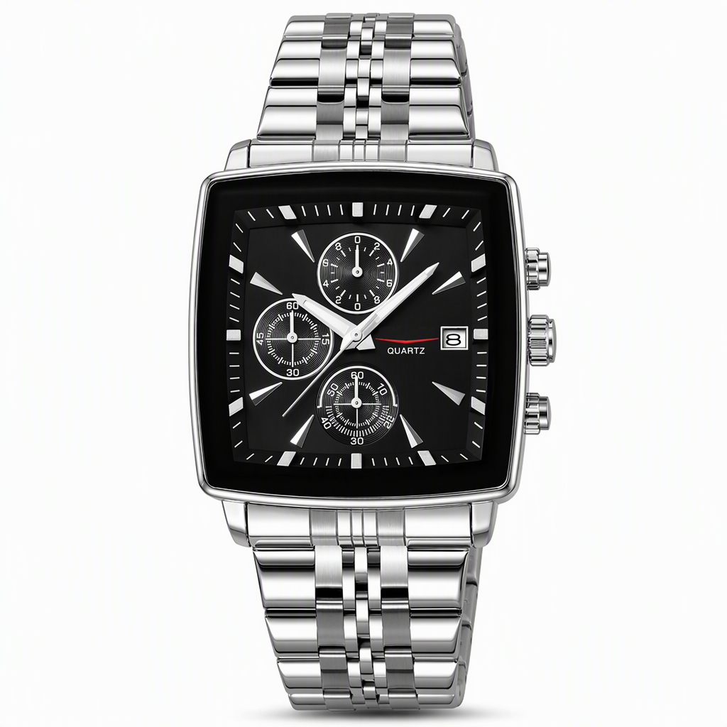 Men's Business Quartz Watch with Stainless Steel Band Waterproof Luminous Hands and Date Display
