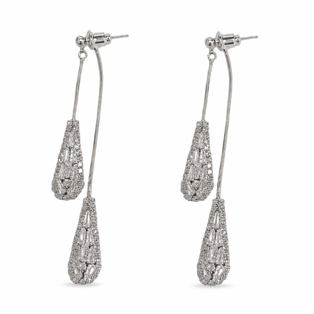 Women's Dual Wear Zircon Water Drop Tassel Earrings Gold Plated Elegant Drop Earrings