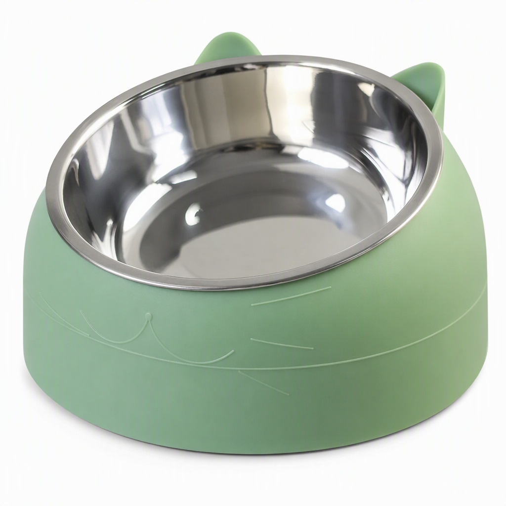 Cartoon Cat Shaped Stainless Steel Pet Bowl Dual Use Food and Water Feeder for Cats and Small Dogs