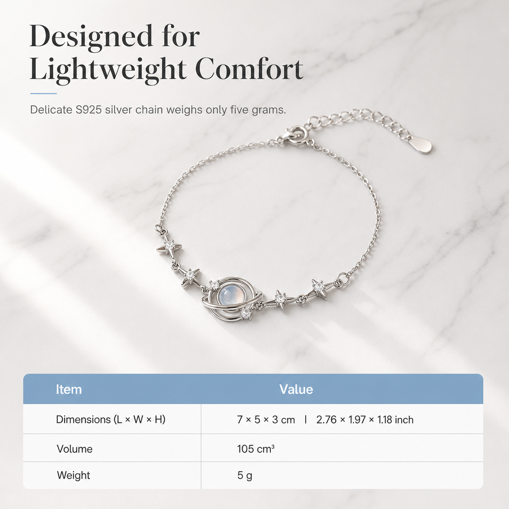 🌌🔥 50% OFF! S925 Sterling Silver Planet Star Bracelet – Hypoallergenic, Dainty, Luminescent Celestial Charm, Adjustable Chain, Lightweight Everyday Jewelry for Women, Gift-Ready ✨