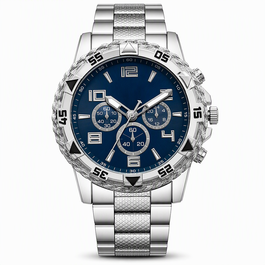 ✨⌚️Men's Steel Band Quartz Watch with Blue Light Glass and Decorative Three Eye Dial