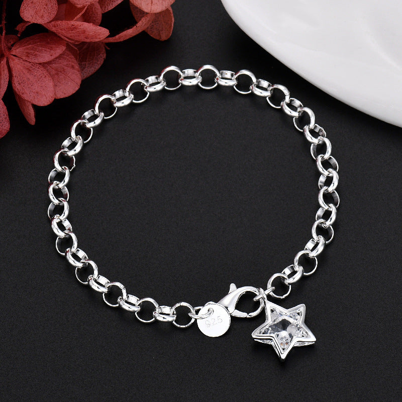Trendy Textured Metal Wrinkled Star with Toggle Clasp Statement Collarbone Chain