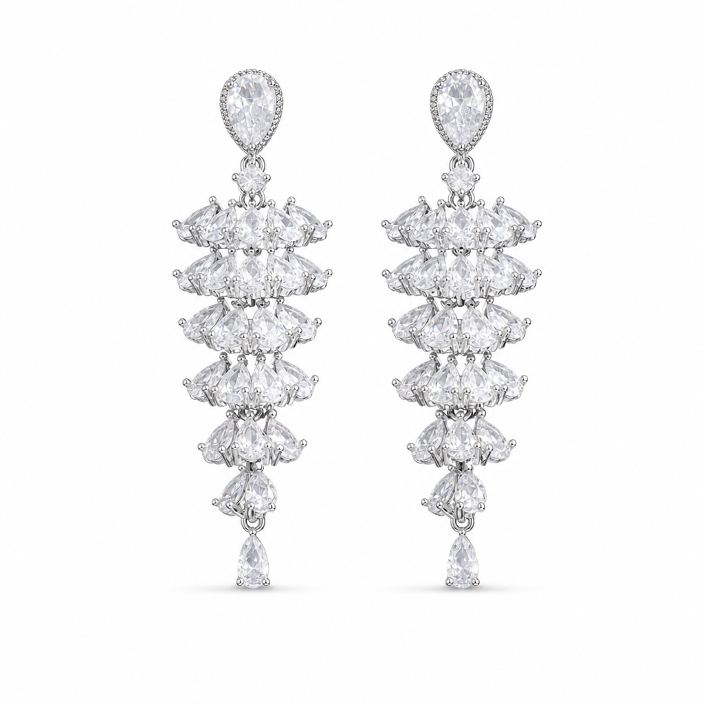 📢📢 50% OFF💎Women's S925 Sterling Silver Post Zircon Fan-Shaped Tassel Earrings – Elegant Micro-Pavé Jewelry