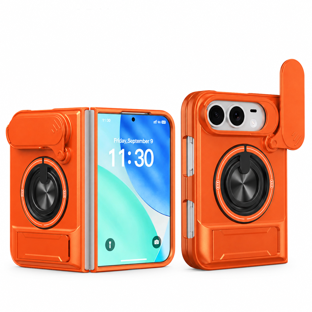 Magnetic Folding Phone Case with Slide Cover and Kickstand Anti Drop Shockproof Protective Cover
