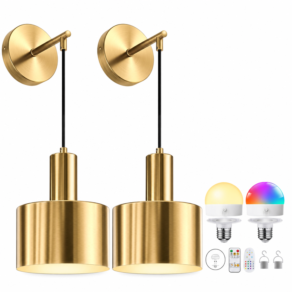Battery Operated Wall Sconce Wall Mounted Dimmable Lamp with Remote Control for Bedroom Bedside and Living Room