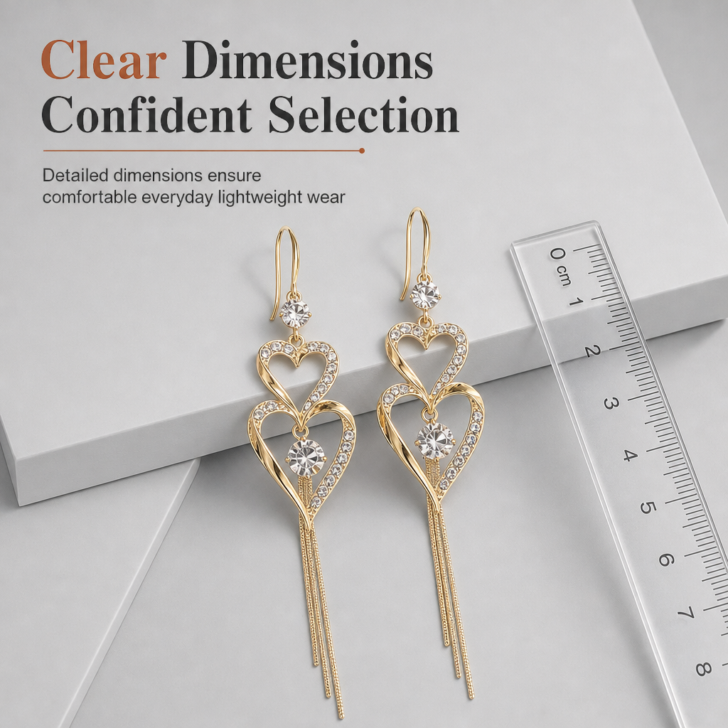 📢📢 50% OFF💫Elegant Gold Double Layer Heart Tassel Drop Earrings with Rhinestones for Women💎