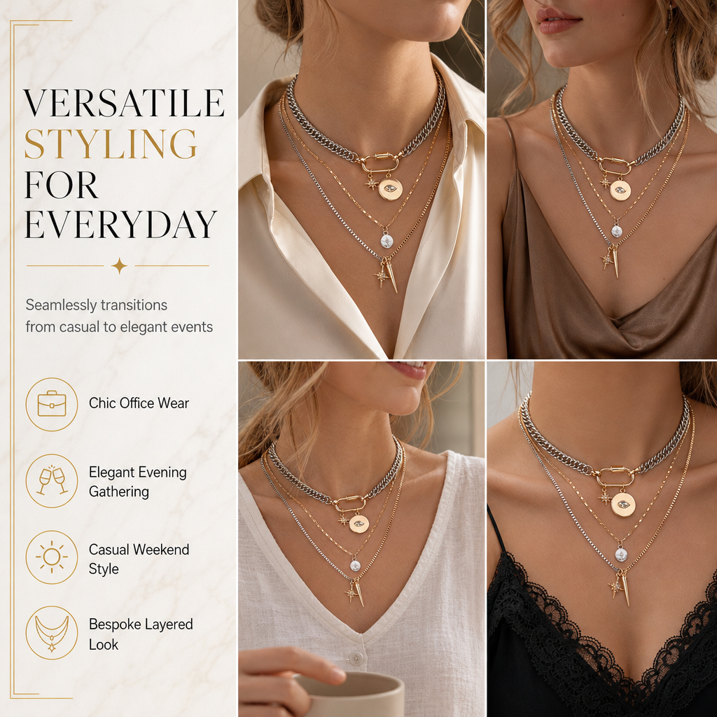 📢📢 50% OFF💛Women's Multilayer Eye Pendant Necklace – Bold Layered Statement Jewelry