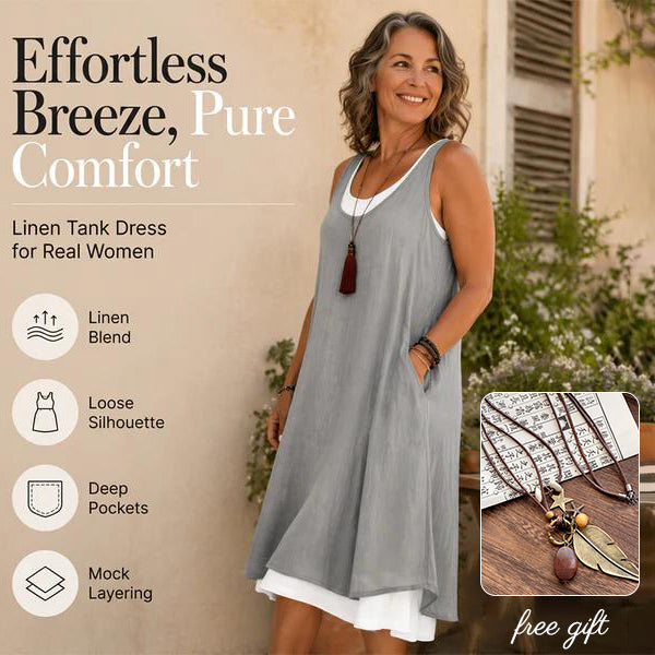 💃 Last Day Sale 50% Off 💐 Women's Casual Loose Sleeveless Fake Two Piece Tank Dress📿