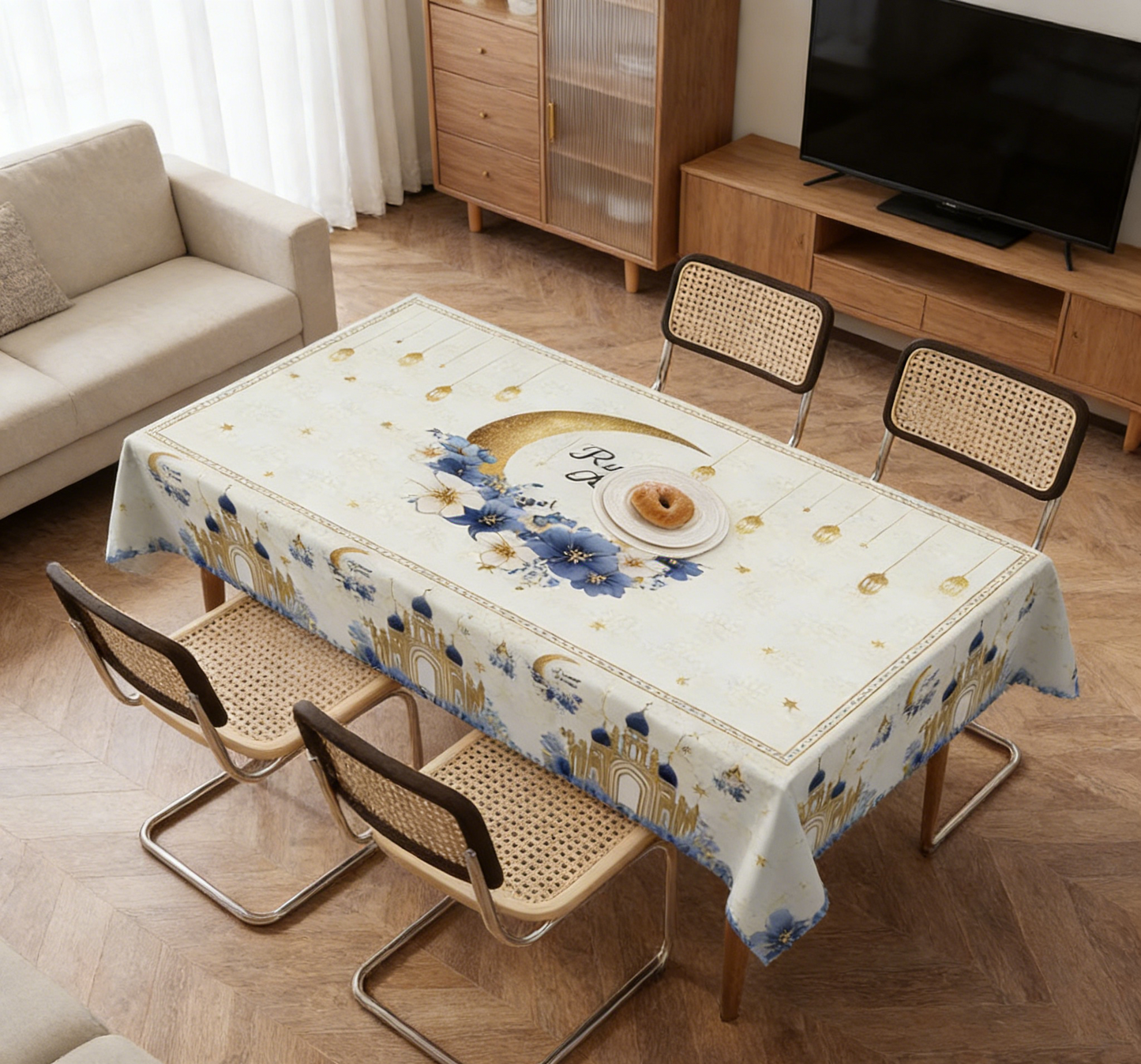 Festive Floral Print Tablecloth