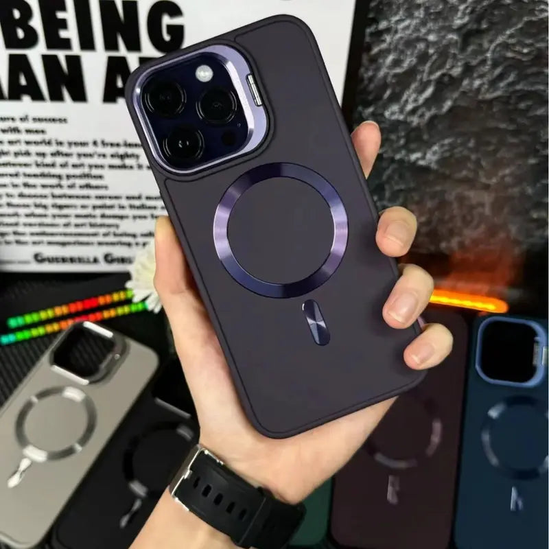 Invisible Stand Magnetic Phone Case With Lens Cover
