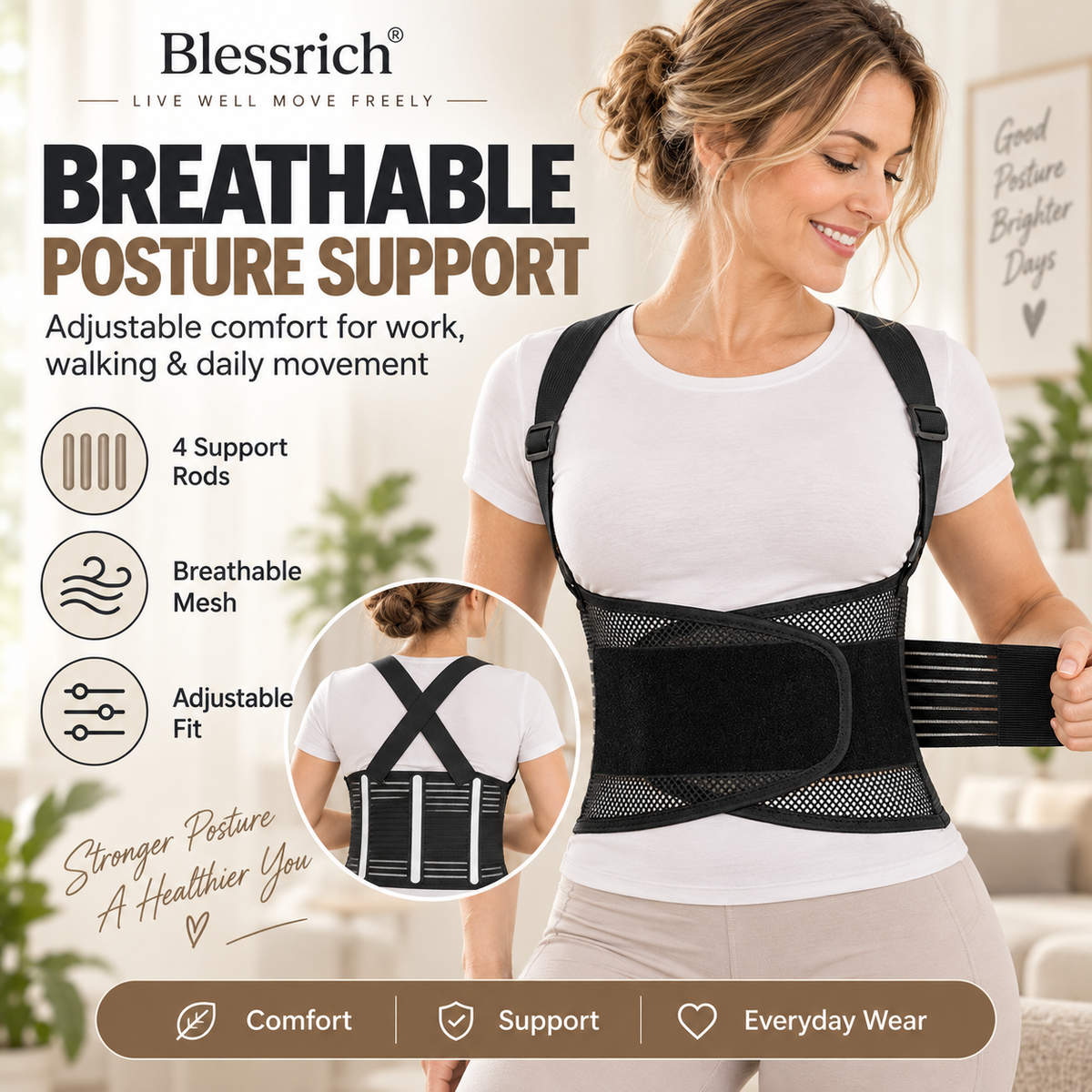 ⏳Time-Limited Special⏰ Support Your Back Instantly! Breathable 4-Rod Waist Support Brace