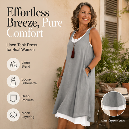 💃 Last Day Sale 50% Off 💐 Women's Casual Loose Sleeveless Fake Two Piece Tank Dress📿