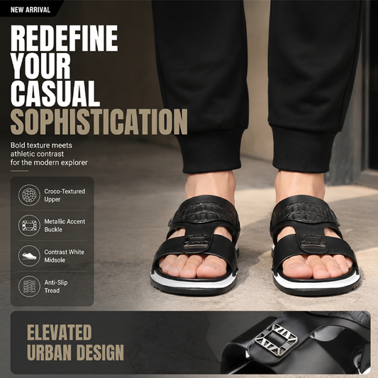 Men's Faux Leather Slip-On Sandals