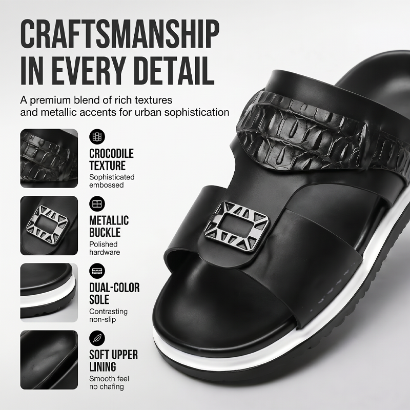Men's Faux Leather Slip-On Sandals