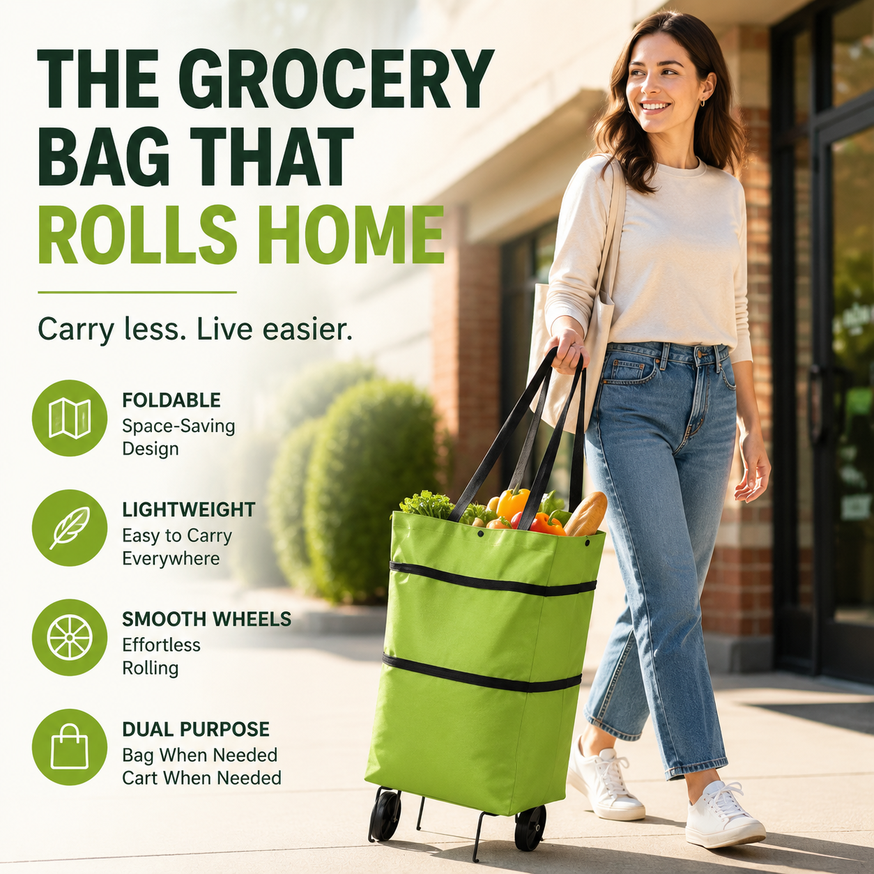 💥 Last Day! Special Sale 🛒 Foldable Grocery Cart Bag – The Rolling Shopping Bag That Saves Your Back