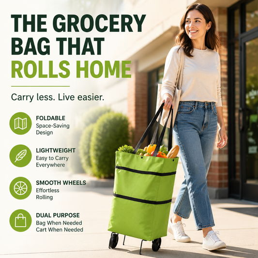 💥 Last Day! Special Sale 🛒 Foldable Grocery Cart Bag – The Rolling Shopping Bag That Saves Your Back