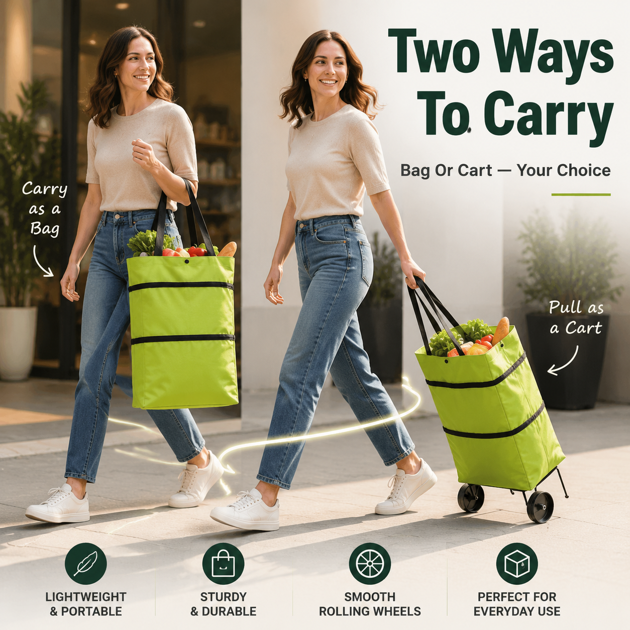 💥 Last Day! Special Sale 🛒 Foldable Grocery Cart Bag – The Rolling Shopping Bag That Saves Your Back