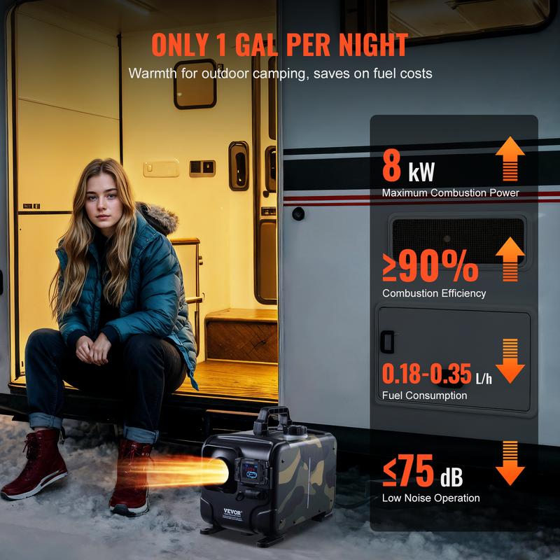📢📢50% OFF!!⏰8 kW diesel heater, 12 V/24 V all-in-one diesel air heater, Bluetooth app control, remote control and display, CO alarm, rapid heating