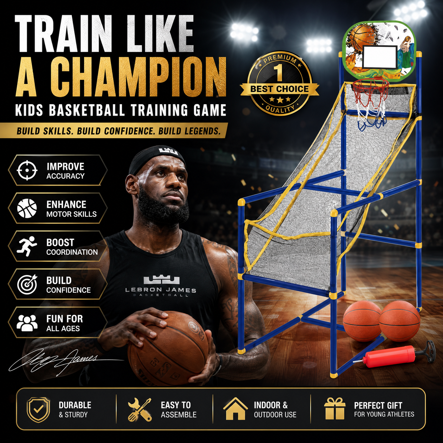 🥳2026 HOT SALE🥳💞50K+ SOLD!🏀🎯 50% OFF! Kids‘ Indoor Basketball Arcade Game – Auto ball return, sturdy & safe. 4 balls + pump included. Quick setup, endless fun! 🧒💨