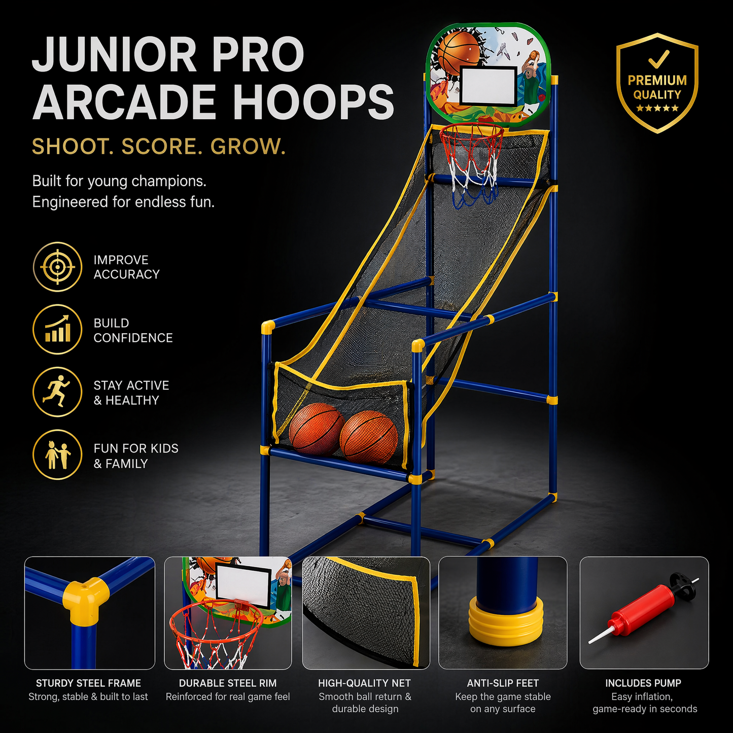 🥳2026 HOT SALE🥳💞50K+ SOLD!🏀🎯 50% OFF! Kids‘ Indoor Basketball Arcade Game – Auto ball return, sturdy & safe. 4 balls + pump included. Quick setup, endless fun! 🧒💨