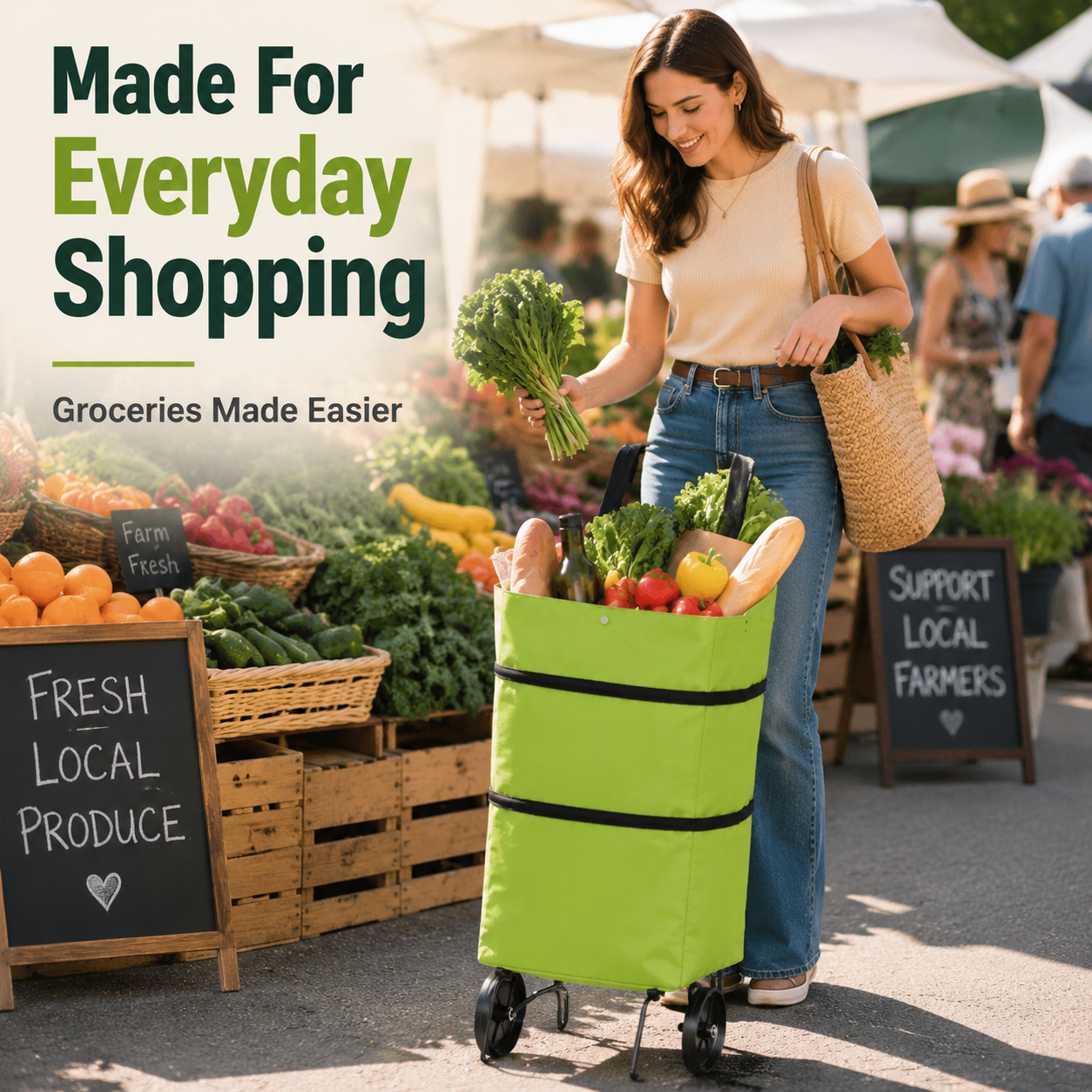 💥 Last Day! Special Sale 🛒 Foldable Grocery Cart Bag – The Rolling Shopping Bag That Saves Your Back