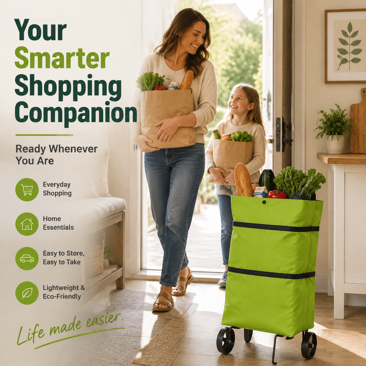 💥 Last Day! Special Sale 🛒 Foldable Grocery Cart Bag – The Rolling Shopping Bag That Saves Your Back