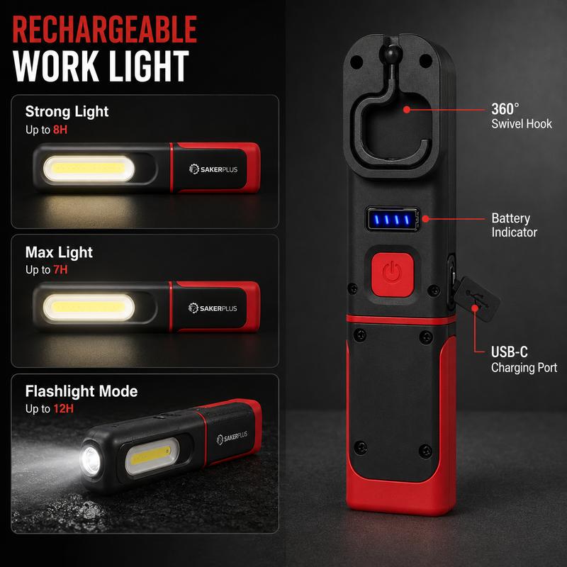 🎉 2026 Sale — Over 35,200 Sold!💡SAKERPLUS Rechargeable COB LED Work Light 🔦