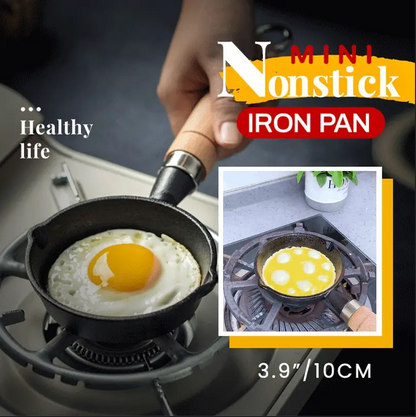 📢📢50% OFF & In Stock⏰ 🍳 Mini Nonstick Iron Pan 3.9"/10cm – Healthy Cast Iron, Uniform Heat & Wooden Handle ✨