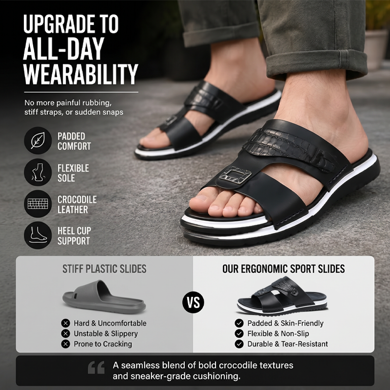 Men's Faux Leather Slip-On Sandals