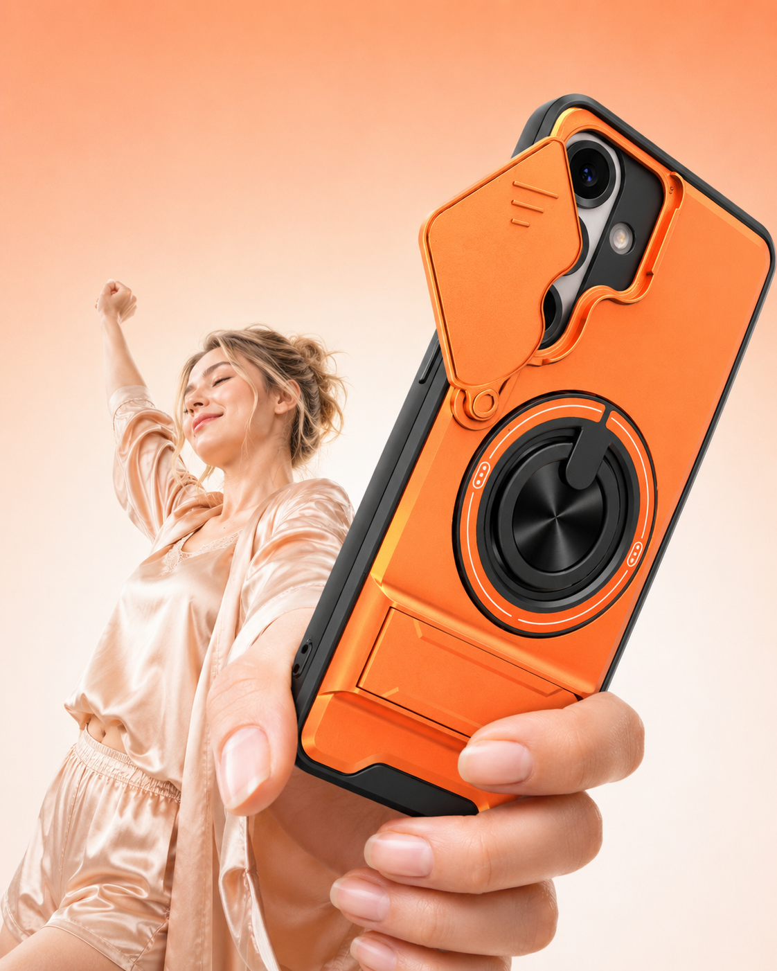 Samsung Phone Case – Sliding Camera Cover, Rotatable Ring, Magnetic Mount