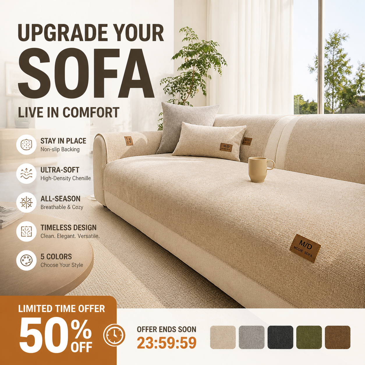 🛋️ LIMITED‑TIME 50% OFF! ✨ Thickened Non‑Slip Sofa Cover – Ultra‑Soft, Washable, Pet‑friendly 🐾
