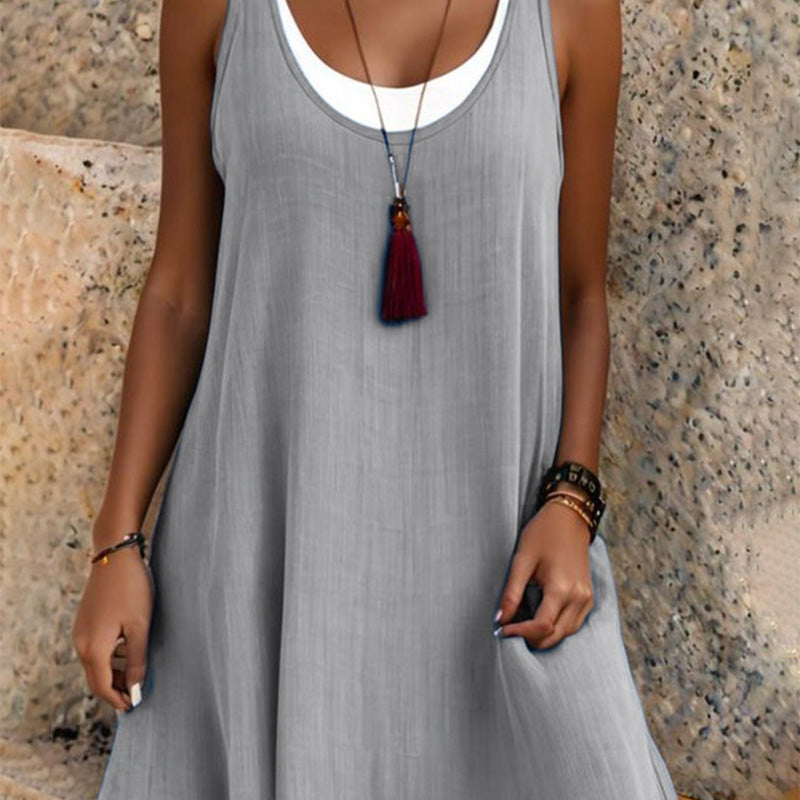 💃 Last Day Sale 50% Off 💐 Women's Casual Loose Sleeveless Fake Two Piece Tank Dress📿