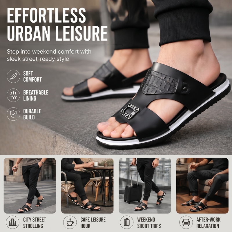 Men's Faux Leather Slip-On Sandals