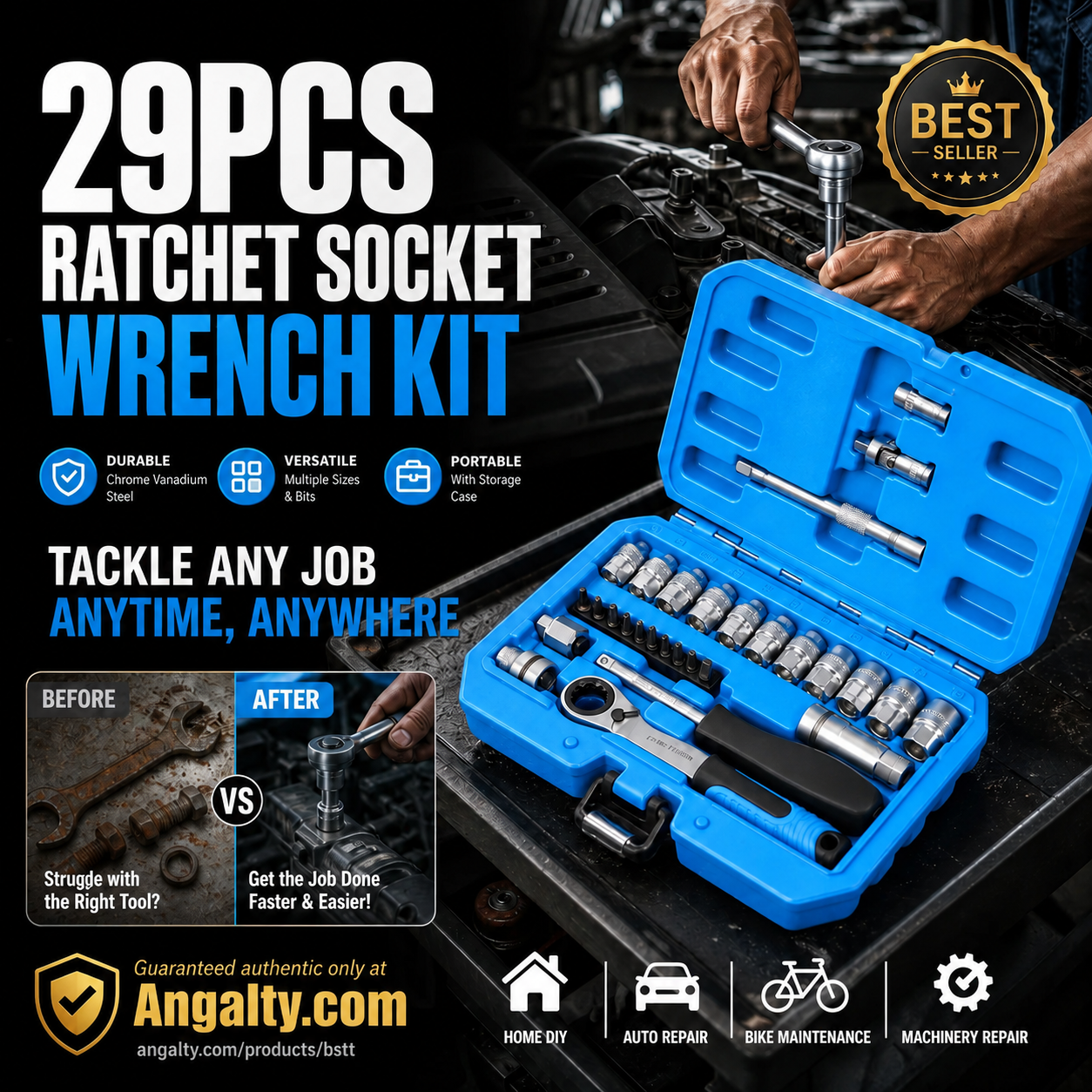 📢📢50% OFF !! ⏰2026 Sale — Over 16,600 Sold!🔧29‑Pcs Ratchet Socket Wrench Kit 🛠️