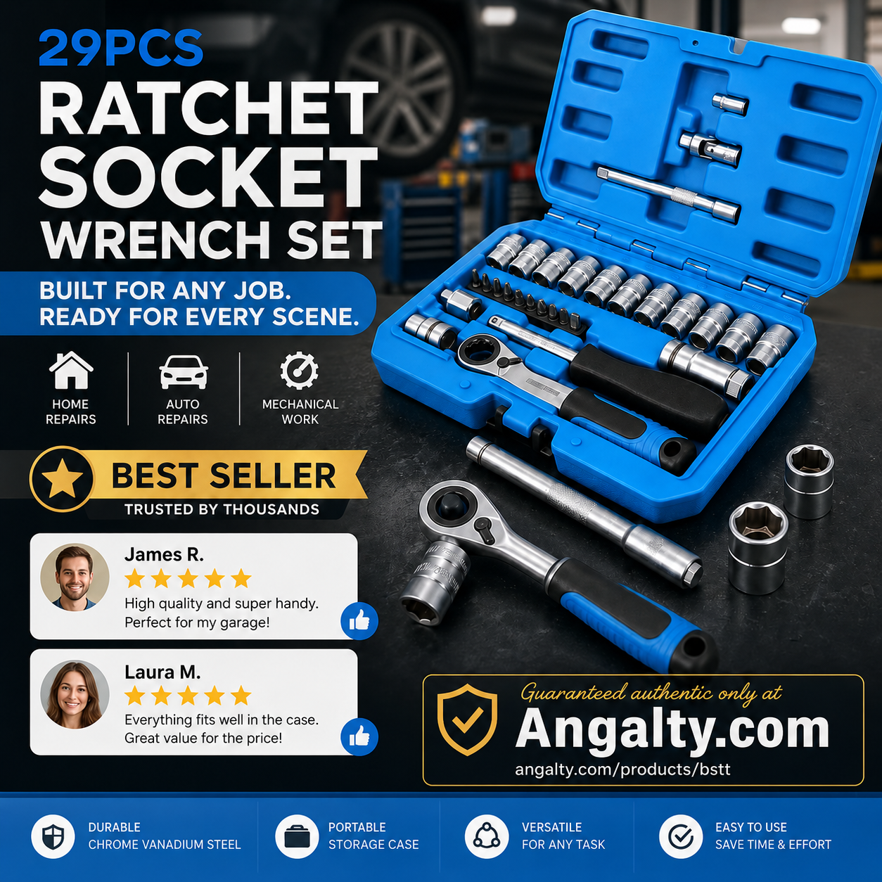 📢📢50% OFF !! ⏰2026 Sale — Over 16,600 Sold!🔧29‑Pcs Ratchet Socket Wrench Kit 🛠️