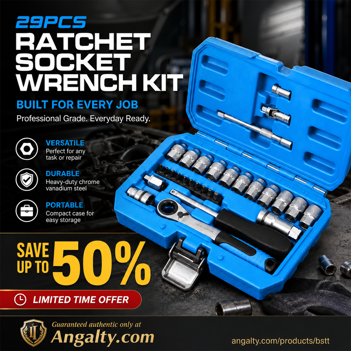 📢📢50% OFF !! ⏰2026 Sale — Over 16,600 Sold!🔧29‑Pcs Ratchet Socket Wrench Kit 🛠️