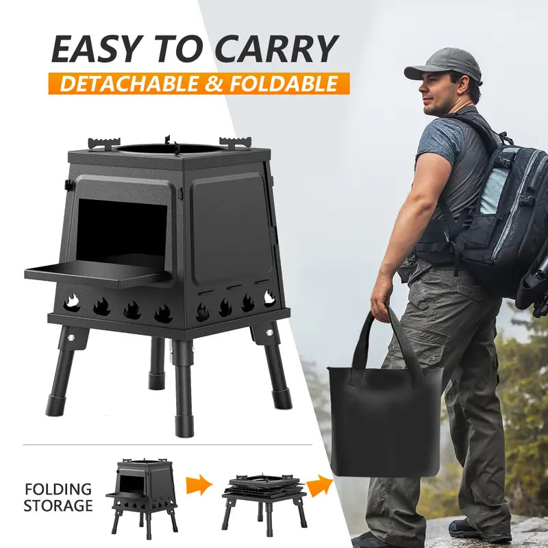 🎉 2026 Sale — Over 30,200 Sold!🏕️Foldable Cast‑Iron Wood Burning Rocket Stove 🔥