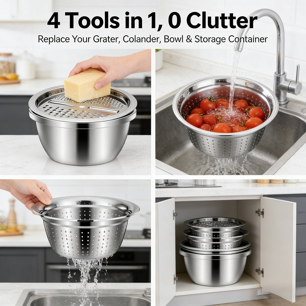 🎉 2026 Sale — Over 25,600 Sold!🧀3‑in‑1 Stainless Steel Grater Bowl 🔪