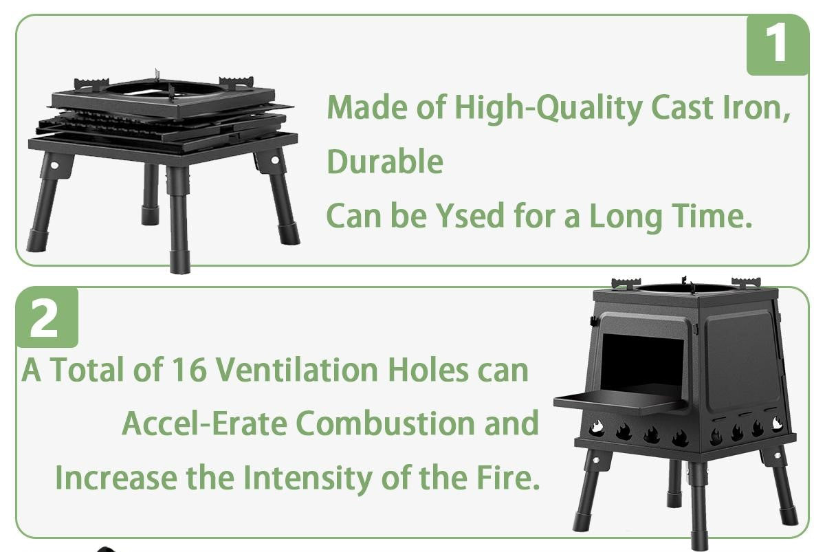 🎉 2026 Sale — Over 30,200 Sold!🏕️Foldable Cast‑Iron Wood Burning Rocket Stove 🔥